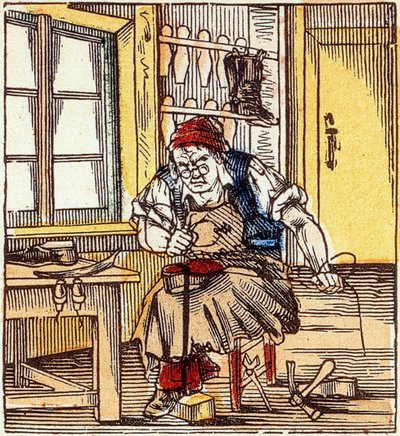 Beruf: Schuhmacher, der eine Sohle repariert, Ende des 19. Jahrhunderts von French School
