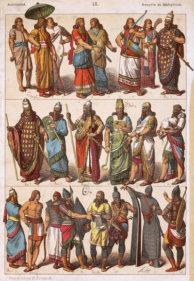 Kostüme der Assyrer und Babylonier, Lithographie, assyrisch-babylonische Zivilisation von Friedrich Hottenroth