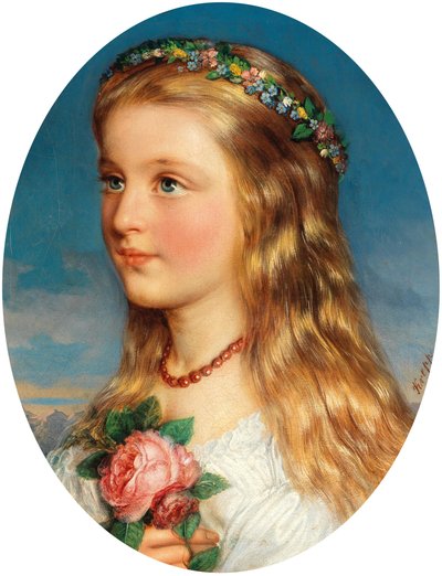 Friedrich Krepp Mädchenbildnis mit Blumenkranz und Rosen von Friedrich Krepp