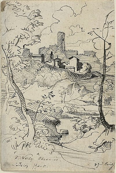 Italienische Stadt mit Fluss (recto); Ansicht einer Stadt (verso) von Friedrich Nerly