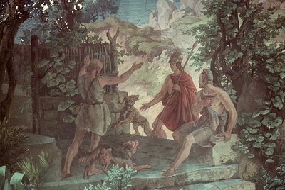 Odysseus beim Schweinehirten Eumaios, Szenen aus der Odyssee von Friedrich the Elder Preller