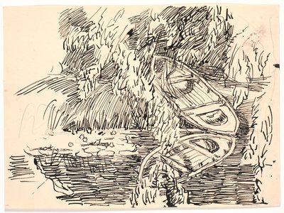 Ein Waldsee mit zwei Ruderbooten von Fritz Syberg