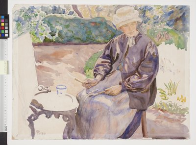 Die Frau des Künstlers, die Malerin Anna Syberg, im Garten des Schmieds von Fritz Syberg