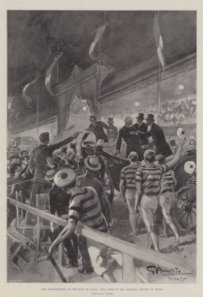 Die Ermordung des Königs von Italien, die Szene auf dem Sportplatz in Monza von G.S. Amato