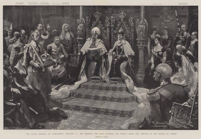 Die feierliche Eröffnung des Parlaments, 16. Januar, Seine Majestät der König liest seine Rede vom Thron im House of Lords von G.S. Amato
