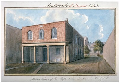 Ansicht des Quäker-Versammlungshauses in der Redcross Street, Southwark, London, 1825 von G Yates
