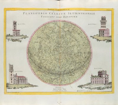 Kosmographische Tafel des nördlichen Himmelsplanisphären, am Äquator geschnitten, Gravur von G. Zuliani aus Band I des Neuesten Atlas, veröffentlicht in Venedig 1777 von Antonio Zatta von G. Zuliani