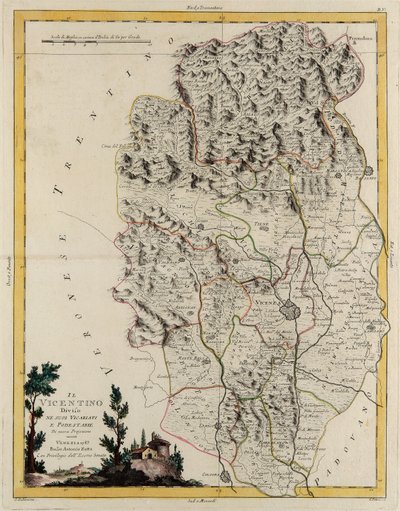 Landgebiet des Staates Veneto: Gebiet von Vicenza, aufgeteilt in seine Bistümer und Magistraturen, Gravur von G. Zuliani aus Band II des "Neuesten Atlas" veröffentlicht in Venedig 1782 von Antonio Zatta, Private Sammlung von G. Zuliani