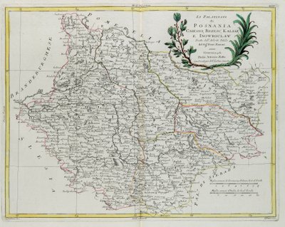 Die Palatinate von Posen, Gnesen, Brześć, Kalisch und Inowrocław, Stich von G. Zuliani aus Band III des "Neuesten Atlas" veröffentlicht in Venedig 1781 von Antonio Zatta, Privatsammlung von G. Zuliani