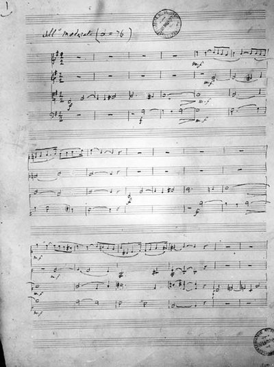 Partitur für ein Streichquartett, Opus 121, 1924 von Gabriel Faure