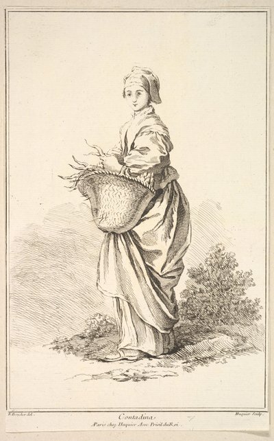 Contadina, aus Recueil de diverses figures étrangères Inventées par F. Boucher von Gabriel Huquier