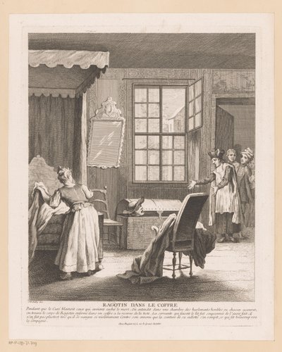 Schlafzimmerinterieur mit Ragotin in einer Kiste von Gabriel Huquier