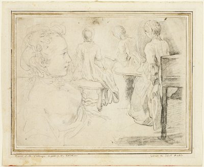 Vier Ansichten einer jungen Frau von Gabriel Jacques de Saint Aubin