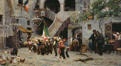 Es lebe der König, Prozession von Kindern mit italienischer Flagge von Gaetano Capone