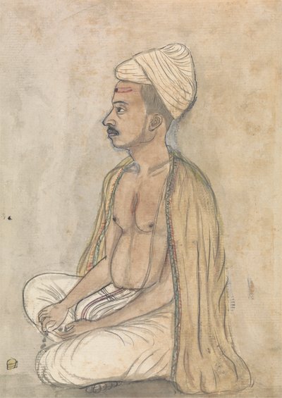 Mann mit gelbem Schal, im Schneidersitz von Gangaram Chintaman Tambat