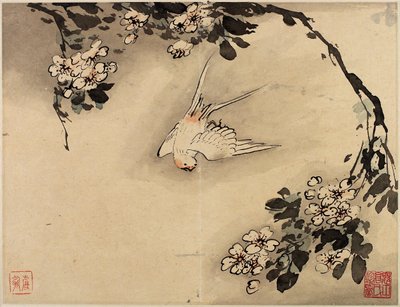 Blumen-und-Vogel-Fingerzeichnung aus einem Album mit zehn Blättern von Gao Qipei