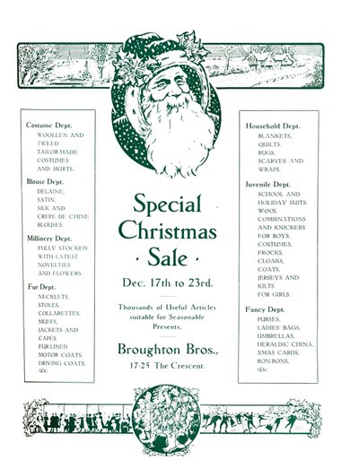 Werbung für Broughton Bros. - Sonderweihnachtsverkauf, 1917 von Garratt and Atkinson
