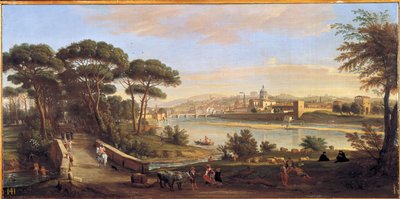 Blick auf das Oltrarno in Florenz von den Cascine aus von Gaspar van (1653-1736) Wittel