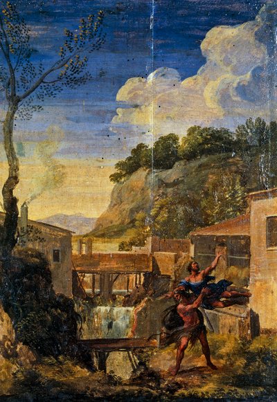 Landschaft mit Herkules und Antäus von Gaspard Poussin (school of) Dughet
