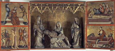 Altarbild, das die Beweinung und die Passion Christi darstellt (Altar der Heiligen Elisabeth von Thüringen), um 1410 von Gdansk School