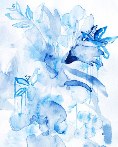 Indigo Aquarellblumen von Gemma Bardot