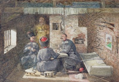 Innenraum einer Kosakenhütte in Russland, 12 Meilen westlich von Kertsch, 1855 von General E.W. Wray