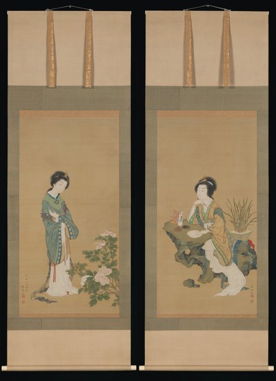 Yanji mit Orchideen und Yang Guifei mit Pfingstrosen, 1785 von Genki
