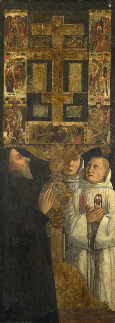 Kardinal Bessarion und zwei Mitglieder der Scuola della Carità im Gebet mit dem Bessarion-Reliquiar, ca. 1473 von Gentile Bellini