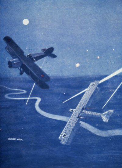 Bristol-Kämpfer greift deutschen Gotha-Bomber über London bei Nacht an von Geoffrey Watson