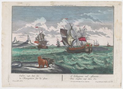 Ansicht des Segelns auf dem Eis (Serie: Walvisfangst vor Grönland) von Georg Balthasar Probst