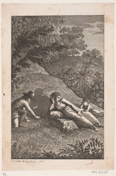 Liegende Frau mit Junge und Mädchen in einer Landschaft von Georg Christian Schule