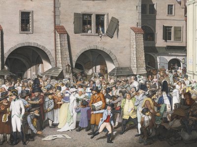 Geschäftiger Marktplatz, Prag, 1804 von Georg Emanuel Opiz