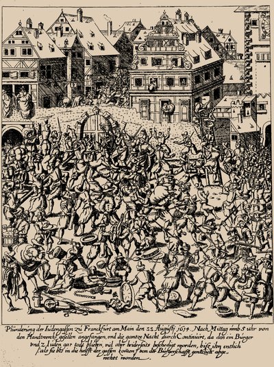 Der Fettmilch-Aufstand. Die Plünderung der Judengasse in Frankfurt am 22. August 1614, ca. 1616-1617 von Georg Keller