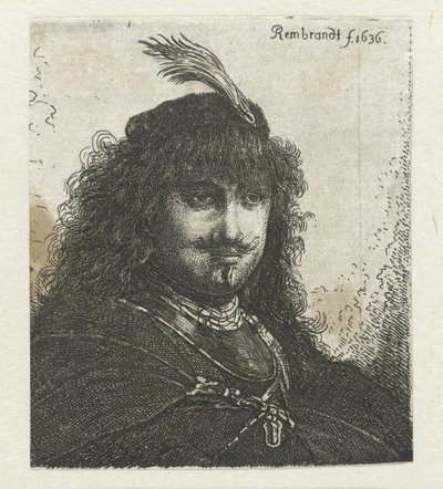 Selbstporträt (?) mit Federhut und gesenktem Säbel von Georg Leopold Hertel
