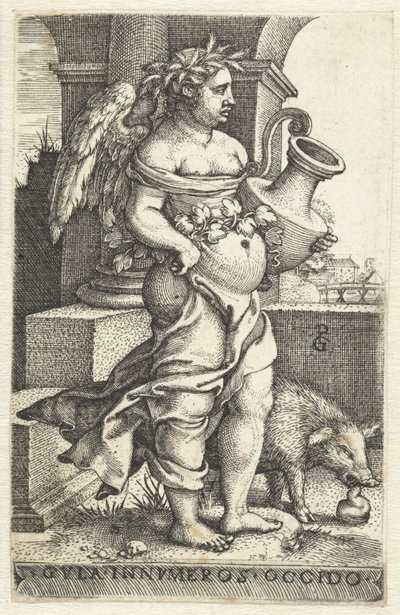 Völlerei (Gula) Gvla innvmeros occido (Titel auf dem Objekt) Sieben Todsünden (Serientitel) von Georg Pencz