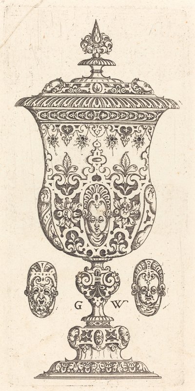 Kelch mit zwei Masken auf dem Deckel von Georg Wechter I