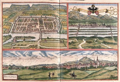 Heilbronn (Deutschland), Mülhausen (Frankreich) und Reutlingen (Deutschland) von Georg Braun and Hogenberg Franz