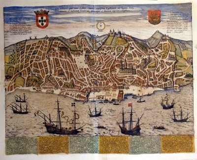 Ansicht von Lissabon Ende des 16. Jahrhunderts. Atlas „Civitates Orbis Terrarum“ von Braun & Hogenberg von Georg Braun and Hogenberg Franz