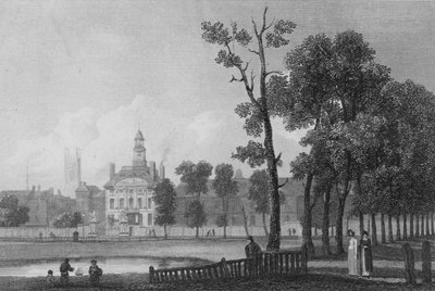 Bethlehem Hospital, wie es im Juni 1811 in London erschien (Stich) von George (after) Arnald