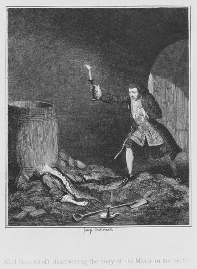 Abel Beechcroft entdeckt die Leiche des Geizhalses im Keller von George (after) Cruikshank
