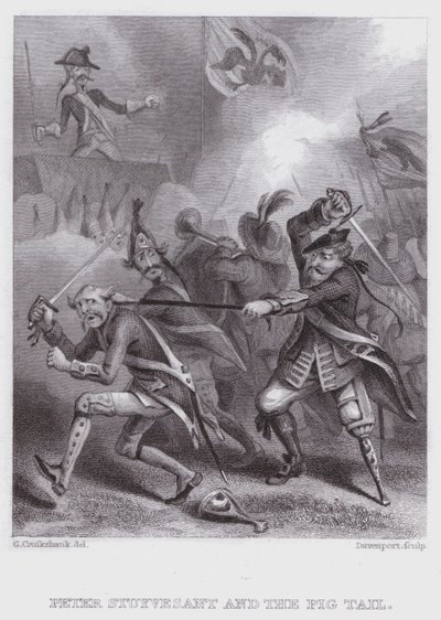 Peter Stuyvesant und der Zopf (Gravur) von George (after) Cruikshank