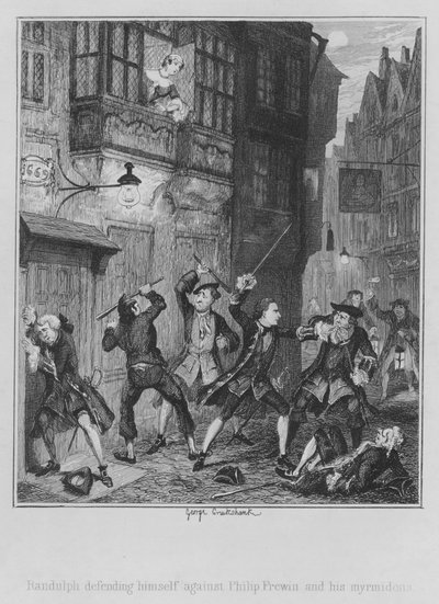 Randulph verteidigt sich gegen Philip Frewin und seine Myrmidonen von George (after) Cruikshank