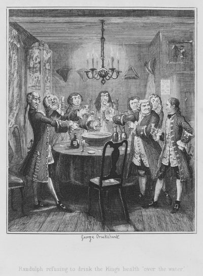 Randulph weigert sich, auf die Gesundheit des Königs "über das Wasser" zu trinken von George (after) Cruikshank