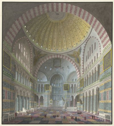 Innenraum der Hagia Sophia mit knienden und stehenden Türken von George Antoine Prosper Marilhat