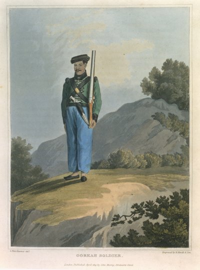 Gorkah-Soldat, aus Journal of a Route Across India and Through Egypt von George Augustus Fitzclarence