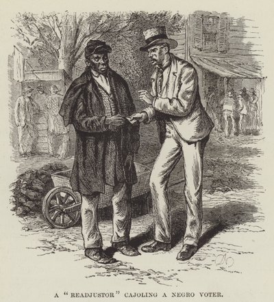 Ein Readjustor schmeichelt einem afroamerikanischen Wähler von George Augustus Sala