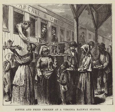 Kaffee und gebratenes Huhn an einem Bahnhof in Virginia von George Augustus Sala