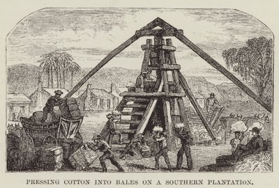 Baumwolle auf einer südlichen Plantage in Ballen pressen von George Augustus Sala