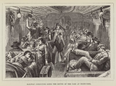 Schaffner geht nachts durch die Wagen von George Augustus Sala