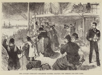 Das Dampfschiff Scythia der Cunard Company verlässt den Mersey nach New York von George Augustus Sala